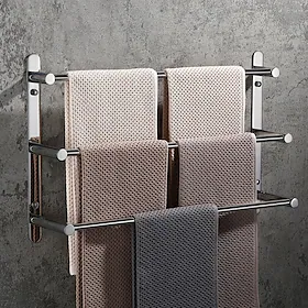 veggmontert håndklestativ, 3-lags oppbevaringshylle for håndklestang i rustfritt stål for bad 30cm~70cm håndkleholder håndklestativ håndklehenger (svart/krom/b