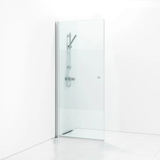 Svedbergs Skoga svingbar dusjvegg 87 cm, halvfrostet glass/blank Alu, m/knoppgrep