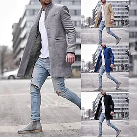Herre Vinterfrakk Ytterfrakk Trenchcoat Kort frakk Ytterfrakk Arbeid Virksomhet Vinter Polyester Varm Yttertøy Klær Ensfarget Klassisk Stil Hakkjakkeslag