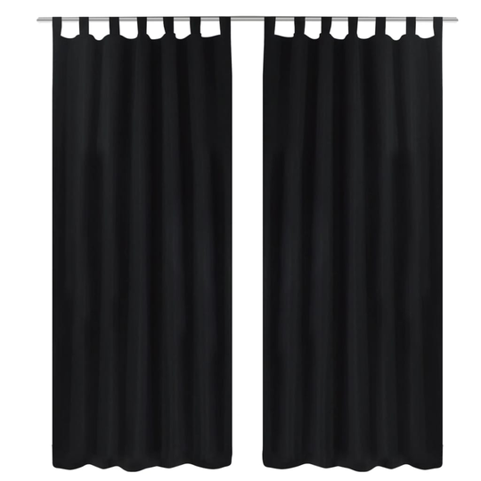 Gardiner i mikro-satin med løkker 2 stk. 140 x 175 cm sort