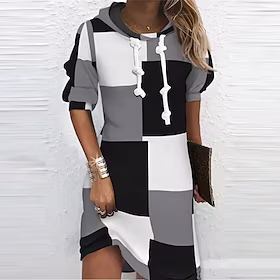 Dame Uformell kjole Hettegenser kjole Skiftkjole Mini kjole Svart Grå Langermet Geometrisk Trykt mønster Vinter Høst Vår Med hette Mote Daglig 2022 S M L XL XX