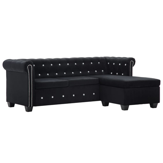 vidaXL l-formet chesterfieldsofa fløjlsbeklædning 199 x 142 x 72 sort