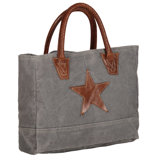 vidaXL shoppertaske 32 x 10 x 37,5 cm kanvas og ægte læder mørkegrå