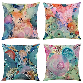 sett med 4 fargerike sea world square dekorative putetrekk sofa putetrekk faux lin pute for sofa sofa sofa stol