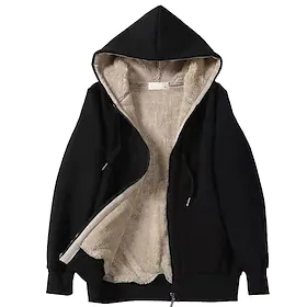 Dame Pluss størrelse Jakke Hettegenser frakk Lomme Ta igjen glidelåsen عادي utendørs Avslappet Langermet Med hette Normal Vinter Høst Svart Vin Mørkeblå L XL X