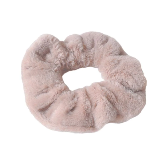 Hår Scrunchie i kunstpels - Beige