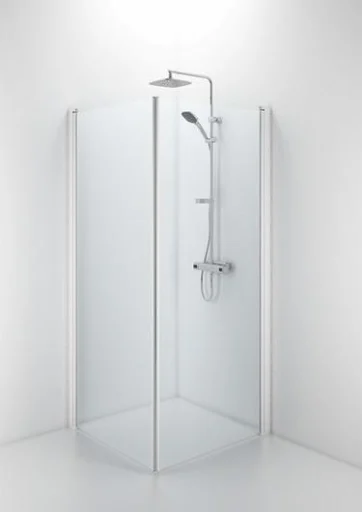 Ifö Space rett dør m/håndtaksprofil 90 cm, Klart glass/Hvit profil - Kun 1 dør