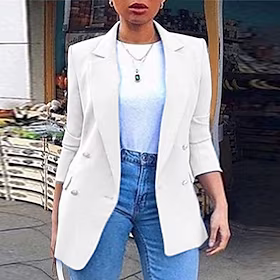 Dame Pluss størrelse Blazer Knapp Lomme عادي Formell Arbeid Langermet Aftæpning Normal Høst Vår Grønn Svart Rosa L XL XXL 3XL 4XL