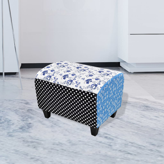 vidaXL fodskammel patchwork blå og hvid