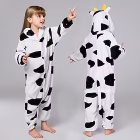 Barne Kigurumi-pysjamas Nattøj Kamuflasje Melkeku Dyremønster Dyr Onesie-pysjamas Flanell Fleece Cosplay Til Gutter og jenter Halloween Pysjamas med dyremotiv