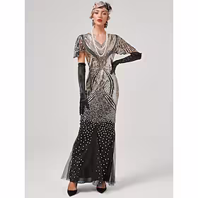 Den store Gatsby Charleston De livlige 20-årene 1920-tallet Cocktail Kjole Vintage kjole Flapper kjole Maskerade Ballkjole Dame Paljetter Kostume Årgang Cospla
