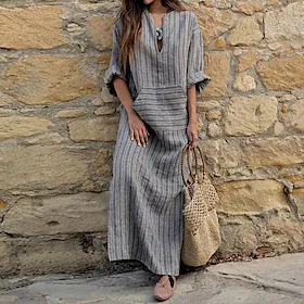 swingkjole for kvinner maxi lang kjole grønn grå rød langermet print rutete print høst vår v-hals casual løs 2023 s m l xl 2xl 3xl 4xl 5xl / sommer