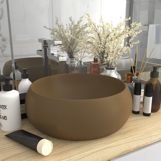 vidaXL luksuriøs håndvask 40x15 cm rund keramik mat cremefarvet