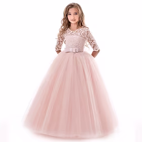 prinsesse blonder ballkjole blomsterpike kjole 3-13 år barn små jenter blomster blonder ensfarget fest bryllup kveld uthult blonder tyll maxi kortermet blomste