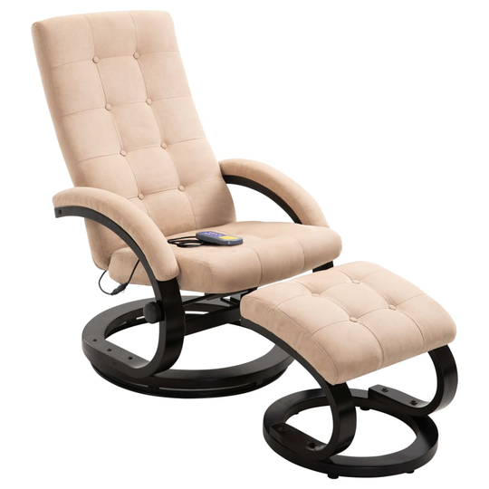 vidaXL massagestol med fodskammel ruskindsstof cremefarvet