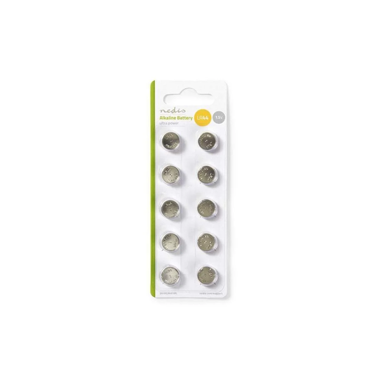 10 alkaliske LR44 knapcellebatterier