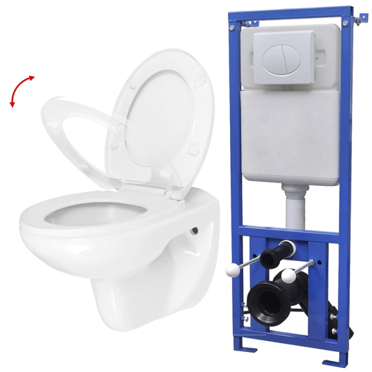 vidaXL væghængt toilet med cisterne soft close-sæde keramik hvid