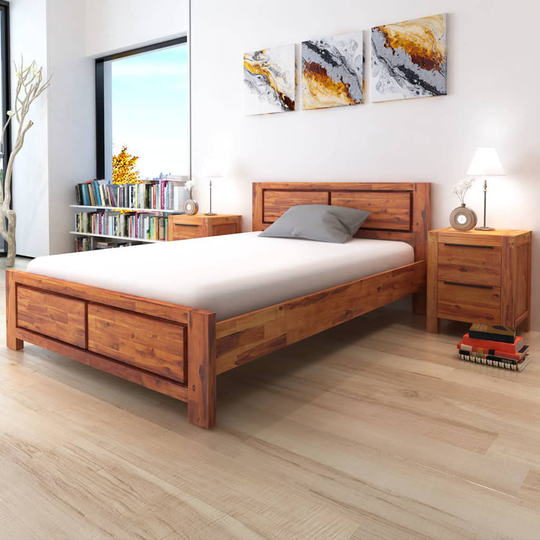 vidaXL sengestel med madras massivt akacietræ 180 x 200 cm
