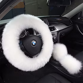 3 stk sett dame vinter mote ull pels myk lodne rattdeksler svart fluffy håndbrems deksel girskifte deksel fuzz varm sklisikker bil dekorasjon langt hår passfor