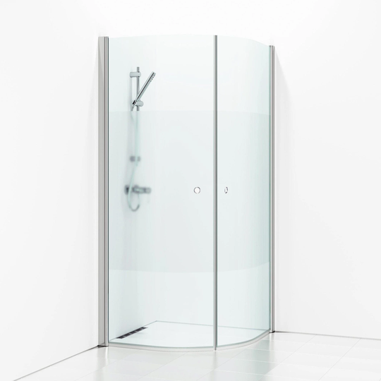 Svedbergs Skoga Dusjhjørne Buet Hullgrep Matt Aluminium / 80x90cm Halvfrostet Glass