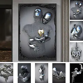 3d veggkunst kjærlighet hjerte utskrifter/plakater metall skulptur par klem moderne bilde hjemmedekorasjon veggheng gave rullet lerret uinnrammet ustrukket