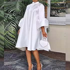 kvinners festkjole knelang kjole hvit lilla gul 3/4 lengde erme ren farge volang høst vinter stativ krage fest stilig elegant løs passform 2023 s m l xl xxl xx