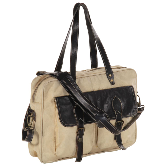 vidaXL håndtaske 40 x 53 cm kanvas og ægte læder beige