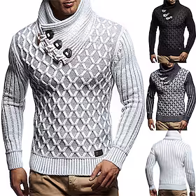 Herre Genser Pullover genser Turtleneck genser Strikke Knapp Strikket Geometrisk Høy krage Grunnleggende Stilfull Klær Vinter Høst Hvit / Svart Svart S M L