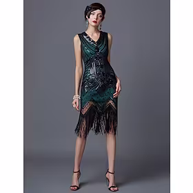 Den store Gatsby Charleston De livlige 20-årene 1920-tallet Cocktail Kjole Vintage kjole Flapper kjole Kjoler Halloween Kostumer Ballkjoler Dame Paljetter Kost