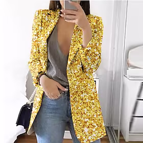 Dame Blazer Normal Frakk Rosa Gul Stilfull Formelt Arbeid Kontor Høst Vinter Åpen Forside Aftæpning Normal S M L XL XXL 3XL