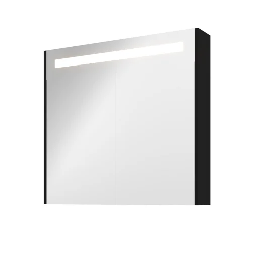 Sanibell Proline speilskab m/LED-belysning, 80x74cm, matt sort paneler
