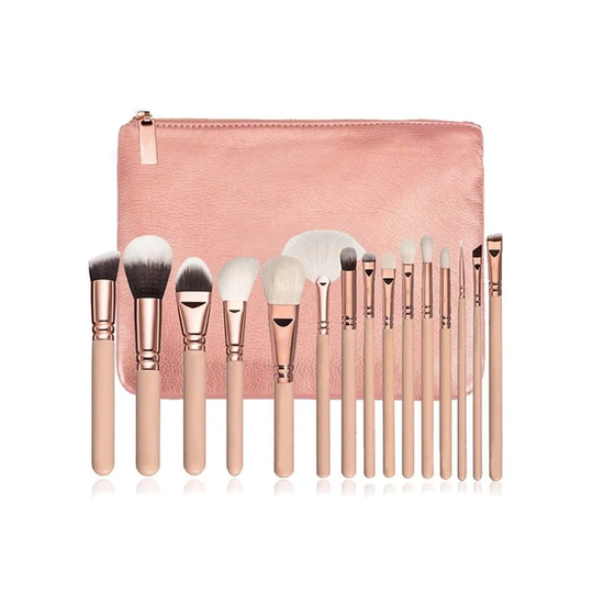 Makeup-børstesæt, 15 børster og kasse - Beige
