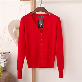 Dame Cardigan Genser Jumper Strikke Knapp Strikket Helfarge V-hals Stilfull Fritid utendørs Arbeid Vår Sommer Blå Fuksia M L XL / Langermet / Normal / Ut på by