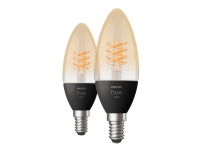 Philips Hue White - LED-filament-lyspære - form: stearinlys - klar finish - E14 - 4.5 W (tilsvarende 28 W) - klasse G - blødt varmt hvidt lys - 2100 K (pakke med 2)