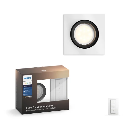 Philips Hue Milliskin Square innbygningsspot med dimmerkontakt, white ambiance, aluminium
