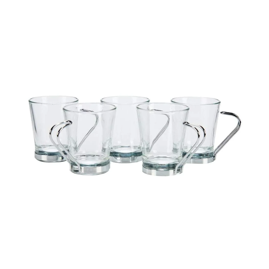 6x Kaffekopper i Glas med Metalhåndtag