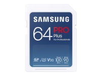 Samsung PRO Plus MB-SD64K - Flashhukommelseskort - 64 GB - Video Class V30 / UHS-I U3 - SDXC UHS-I - hvid