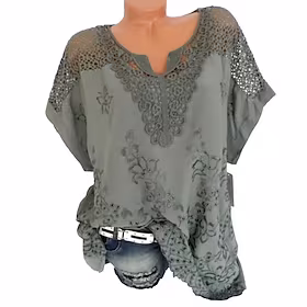 dametopper bluseskjorte ensfarget brodert kortermet basic streetwear daglig gå ut chiffon vår sommer grønn hvit