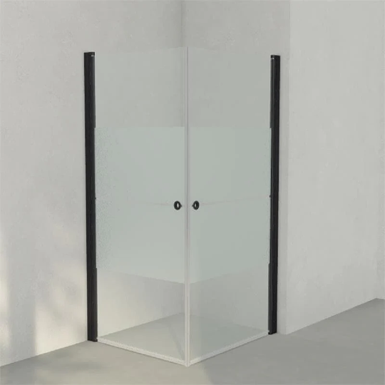 INR Iconic Nordic Rooms Dusjhjørne Linc Angel Original, Frostet/stripe Glass Svart Matt / 90x100cm Stripe