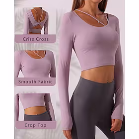 Dame Crew-hals Yoga topp Medium støtte Vinter Åben Ryg Avtagbar pad Helfarge Svart Grønn Spandex Yoga Danse Sko Trening Treningsøkt T skjorte Topper Sport Spo
