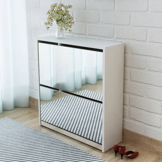 vidaXL skoskab 2 skuffer spejl hvid 63 x 17 x 67 cm