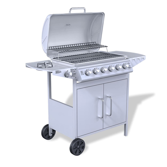 vidaXL gasgrill rustfrit stål 6 + 1 brændere sølvfarvet