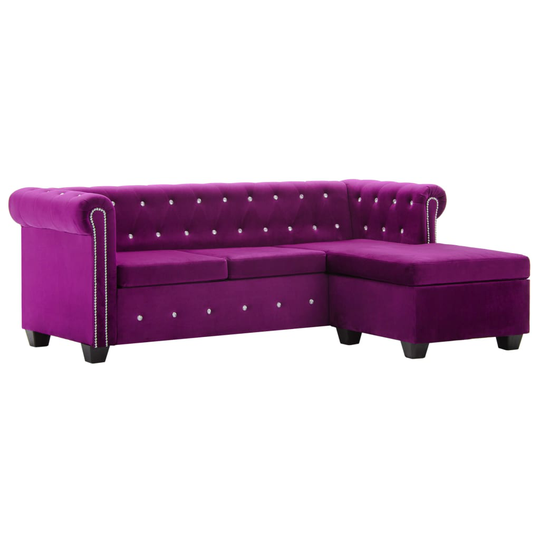 vidaXL L-formet chesterfieldsofa fløjlsbetræk 199 x 142 x 72 lilla