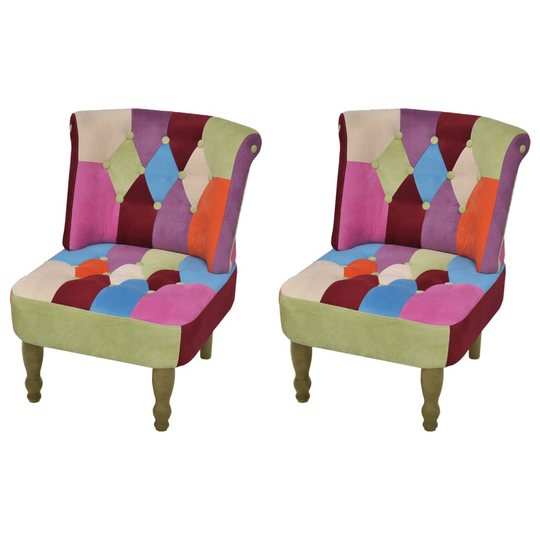 vidaXL fransk stol 2 stk. med patchwork-design stof