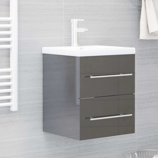 vidaXL vaskeskab 41x38,5x48 cm spånplade grå højglans