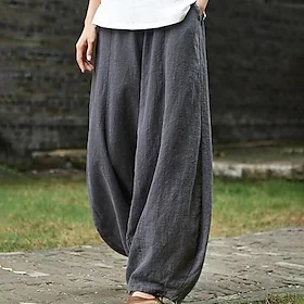 Dame kinesisk Bloomers Bomull Svart Hvit Grønn Ferie Fritid Lounge Daglig Ferie Feriereise Lomme Mikroelastisk Full lengde Helfarge L XL XXL 3XL 4XL