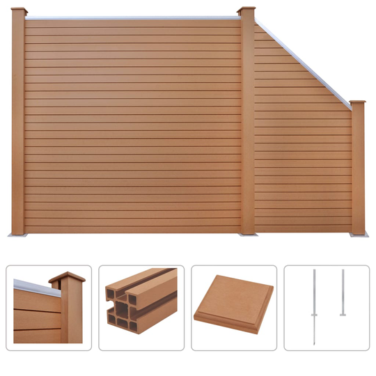 vidaXL hegnssæt WPC 1 firkantet + 1 skrå 277 x 187 cm brun