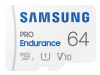 Samsung PRO Endurance MB-MJ64KA - Flashhukommelseskort (microSDXC til SD adapter inkluderet) - 64 GB - Video Class V10 / UHS-I U1 / Class10 - microSDXC UHS-I - hvid