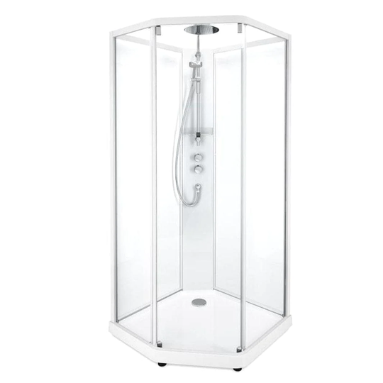 Porsgrund Showerama 10-5 P Dusjkabinett - Pentagonal Klart Glass / Hvit Matt 90x80cm