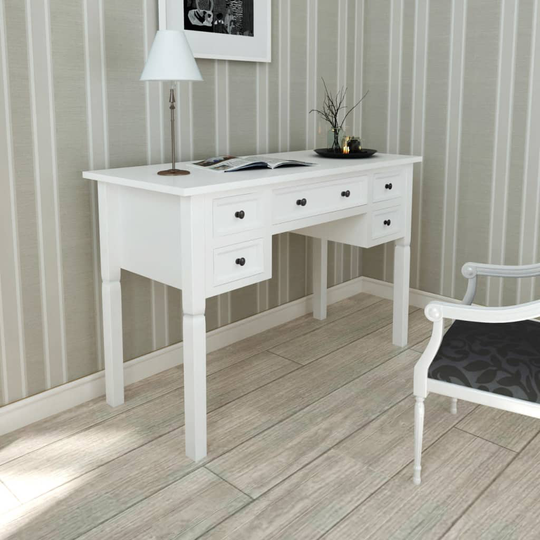 vidaXL skrivebord med fem skuffer hvid